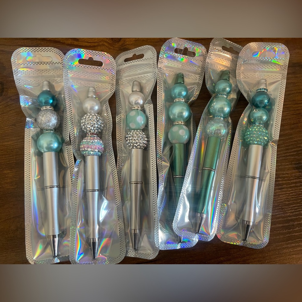 Hand beaded ‘pearlescent’ pens.